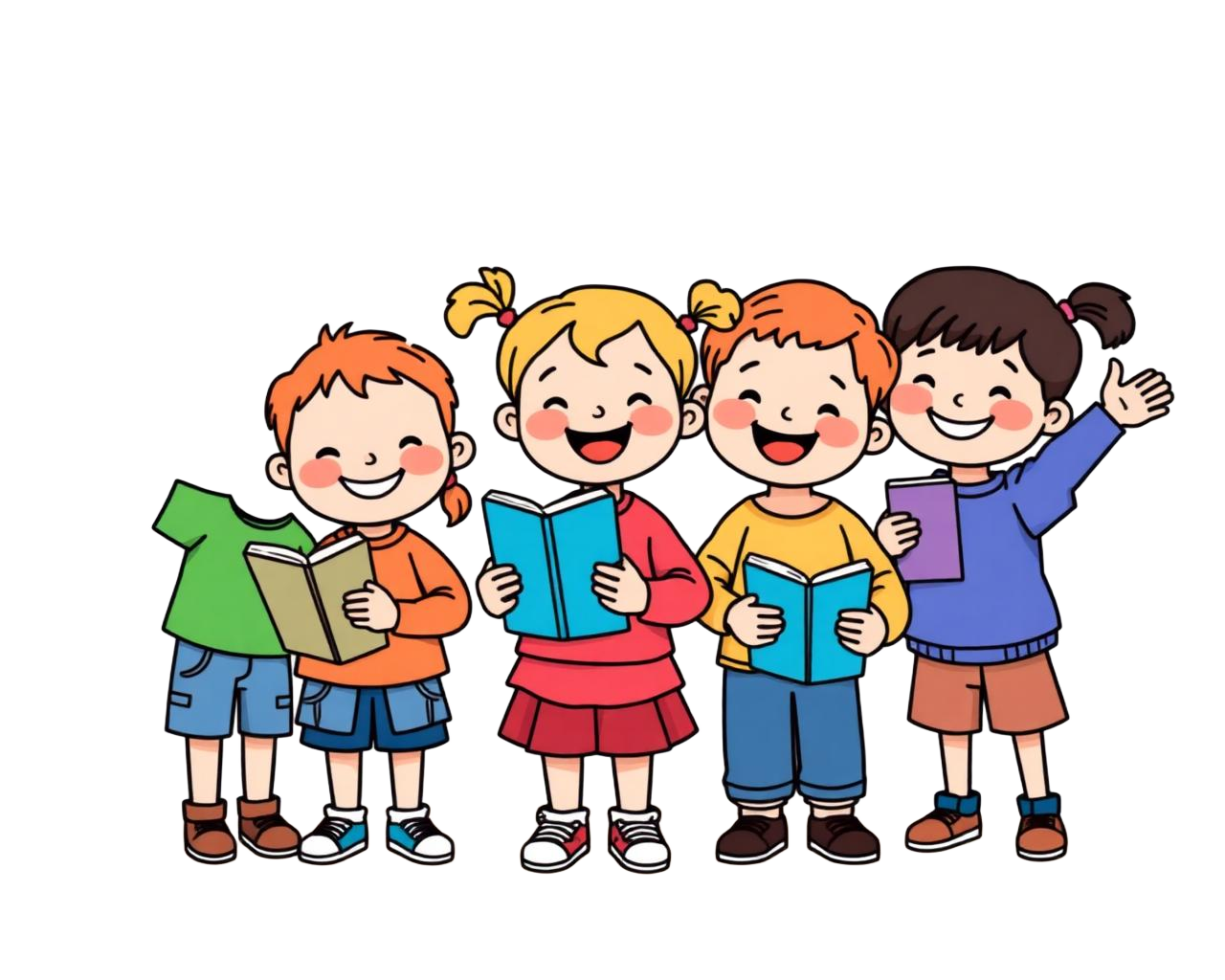 Happy preschool children with books